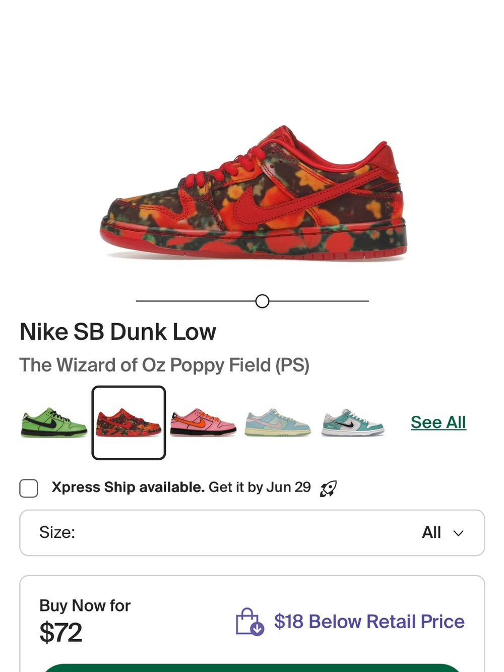 Nike SB Dunk Low Pro | Wizard of Oz Poppy Fields | EUC 2.5